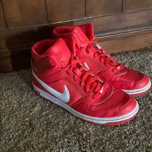 Nike Red and White Hi Top Dunks size 8.5 Women’s